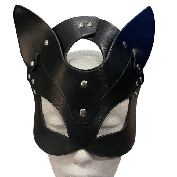 Faux Leather Costume Cat Mask BDSM Cosplay Party Club - Picture 1 of 5